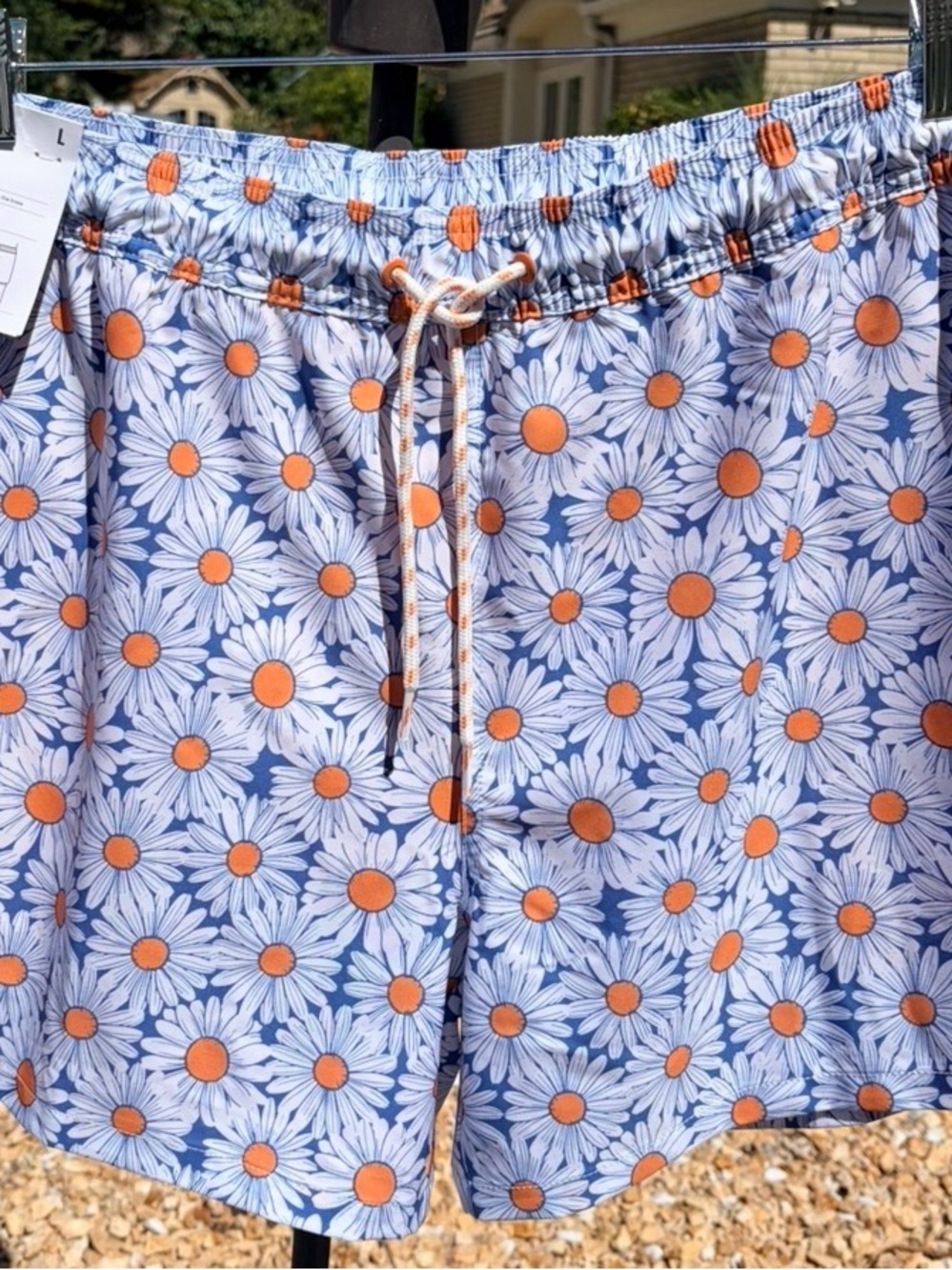 Goodfellow & Co Blue Daisy Print Drawstring Shorts with Orange Centers